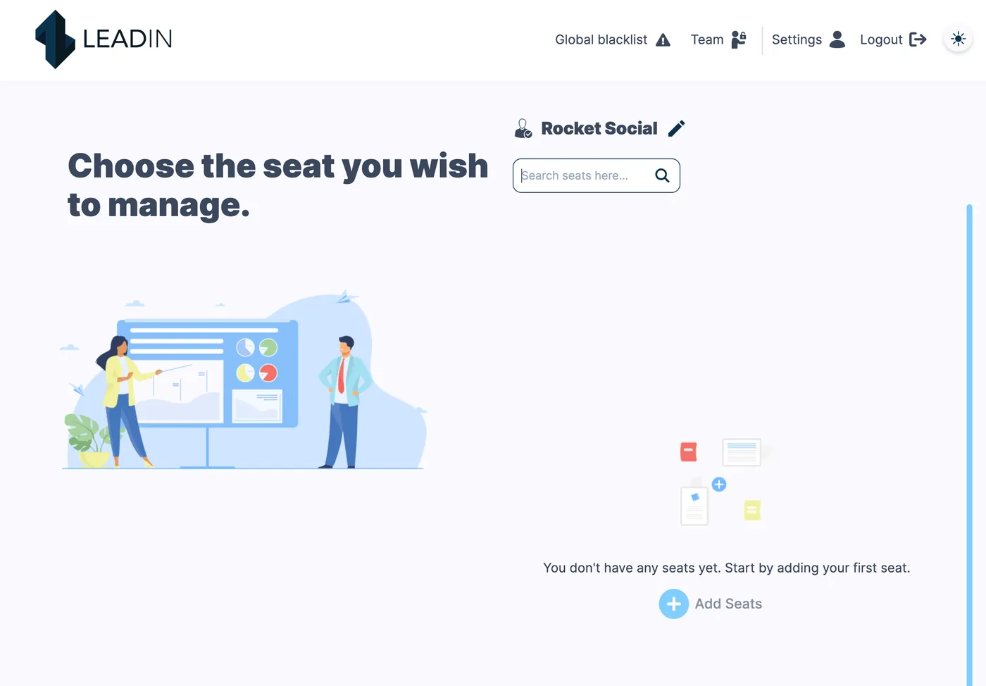 Leadin's seat management screen in May 2024