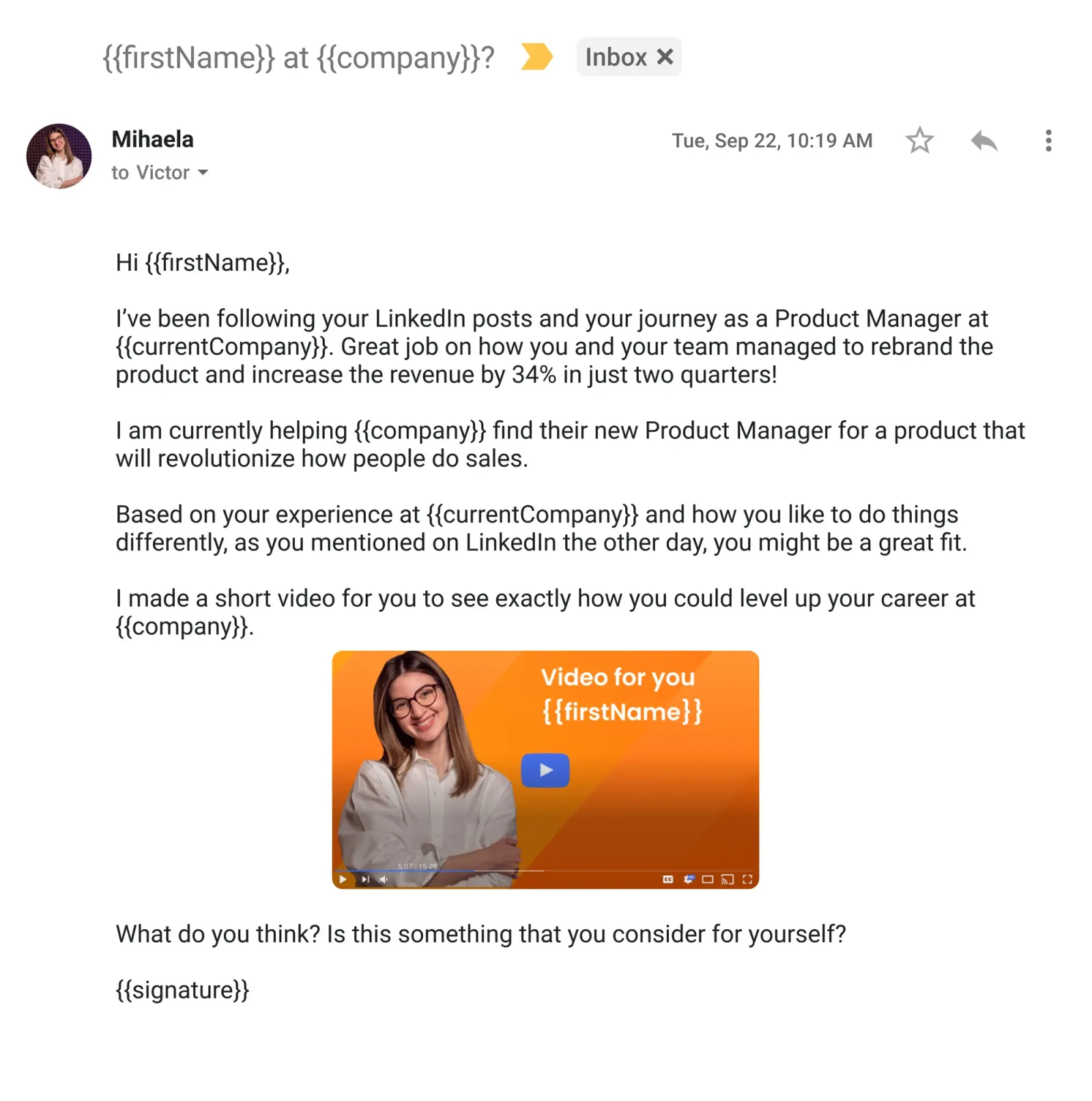Ejemplo de email de lemlist con una miniatura personalizada