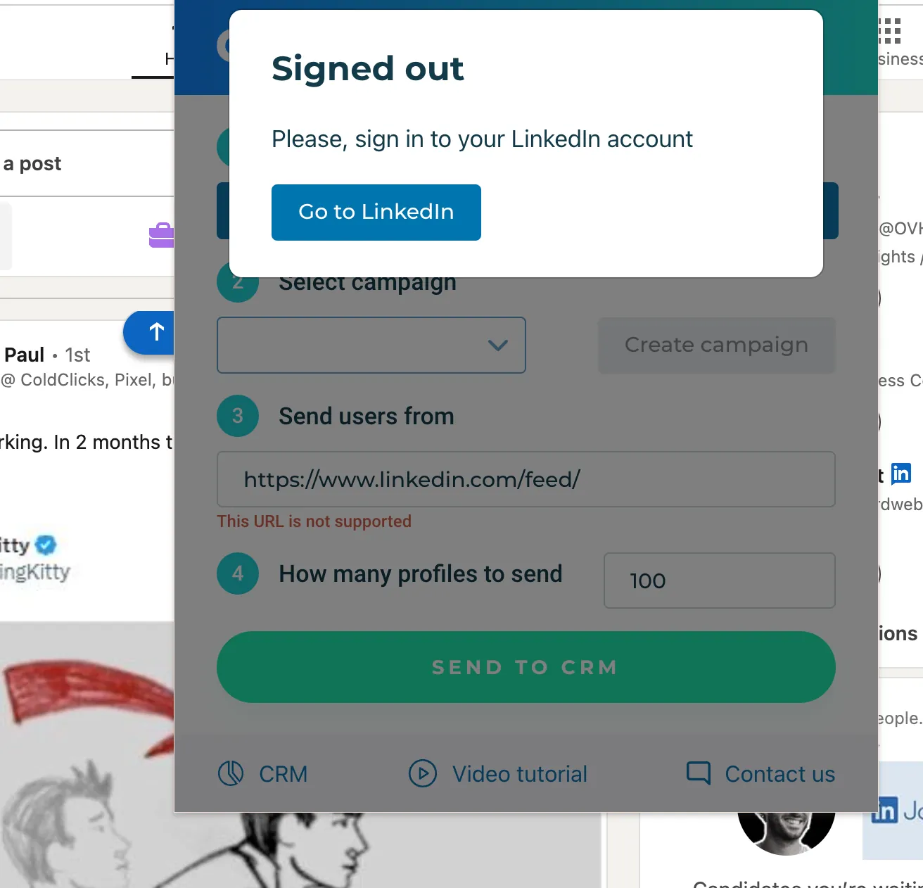 Octopus CRM extension showing a Signed out error while logged in to LinkedIn