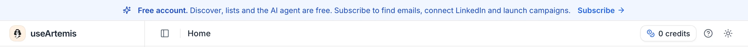 The free account bar above the app, with its Subscribe button