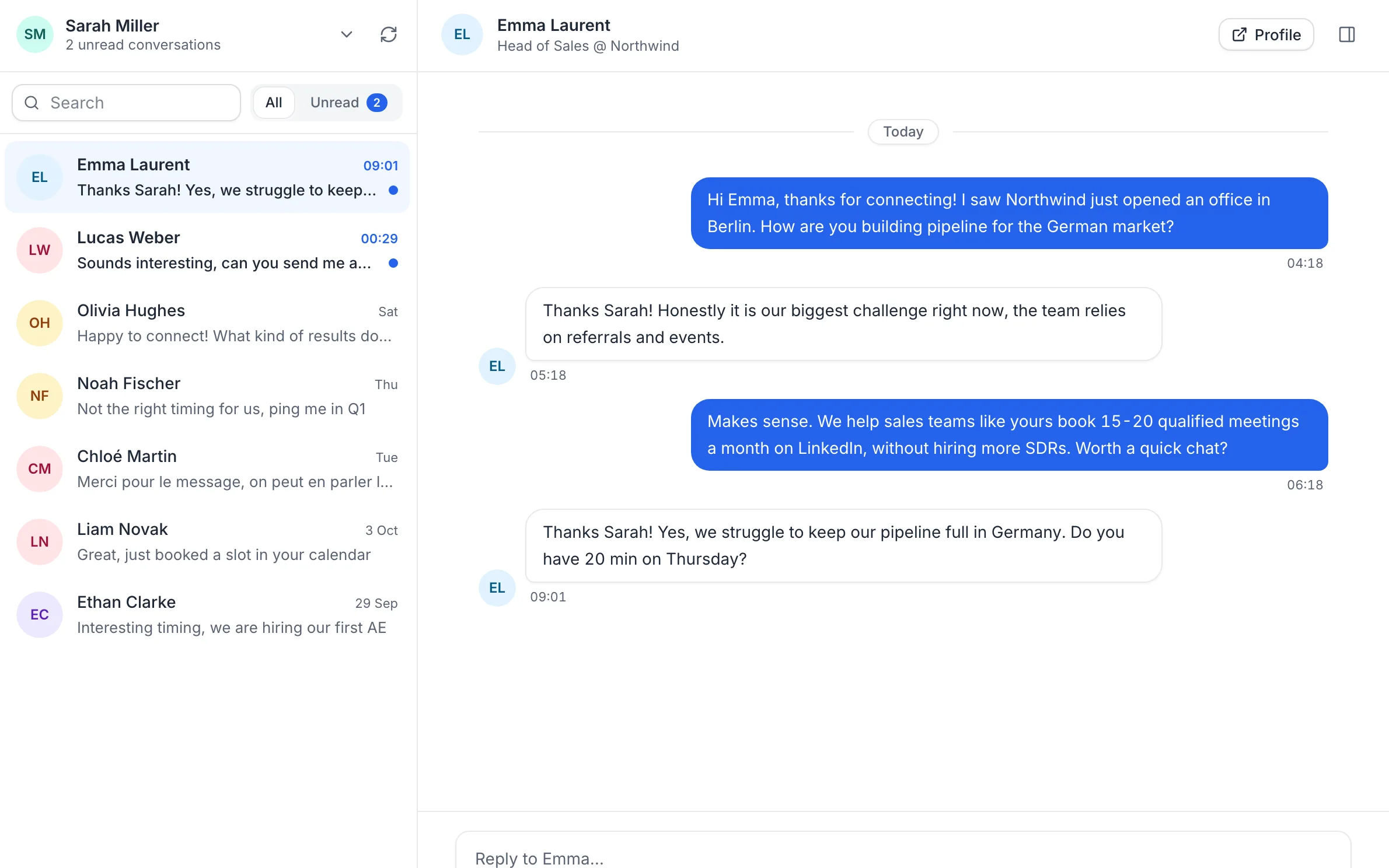 Unified LinkedIn inbox